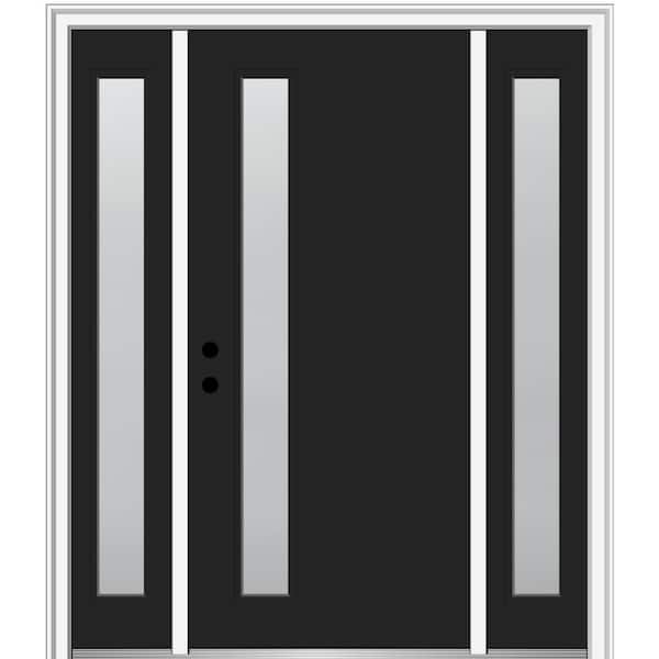 MMI DOOR 64.5 in. x 81.75 in. Viola Right-Hand Inswing 1-Lite Frosted Modern Painted Steel Prehung Front Door with Sidelites