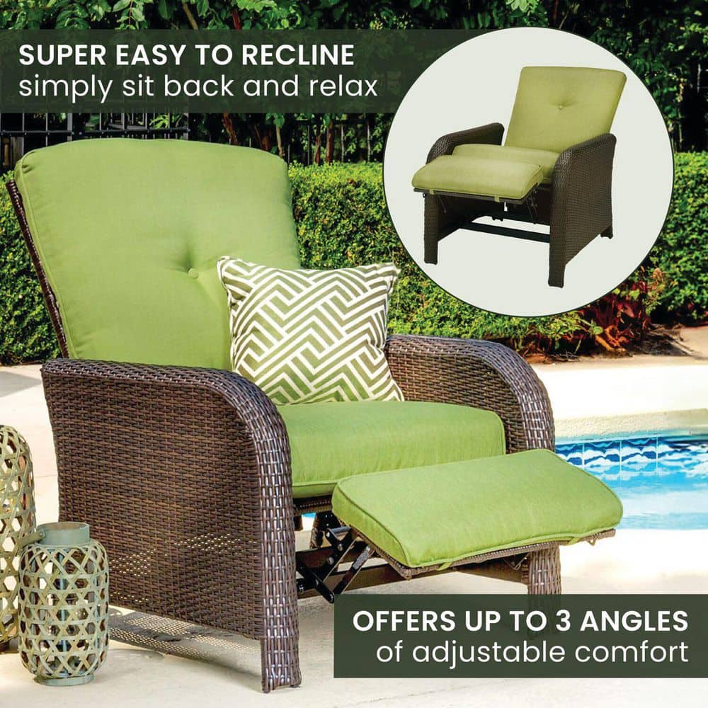Cilantro Green Wicker and Steel Outdoor Reclining Lounge Chair