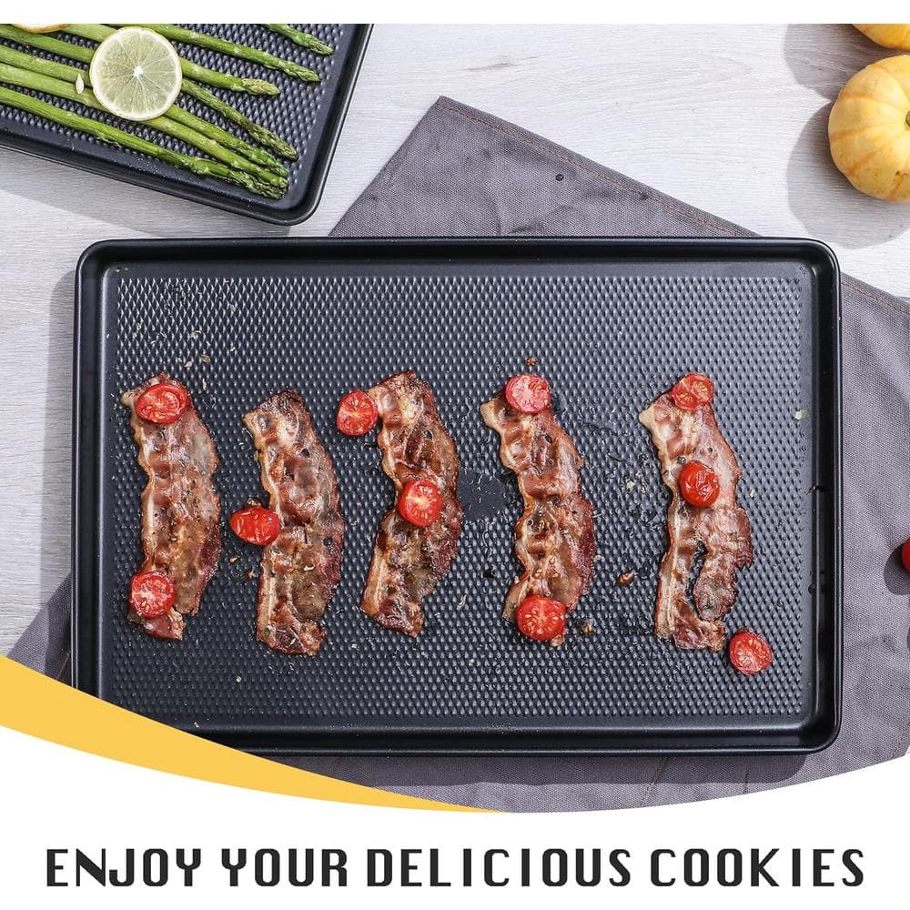 3-Piece Carbon Steel Baking Sheet Pan Sets, Heavy Duty Nonstick Cookie Tray for Oven with Diamond Texture Pattern, Gray - Thumbnail 5