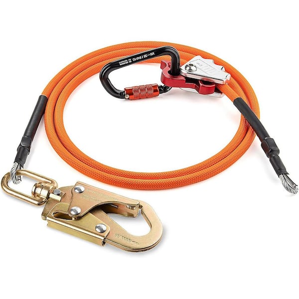 KIWDZFU 12 ft. Steel Wire Core Flipline Fall Protection Arborist Tree Climbing Lanyard with Swivel Snap Hook Carabiner Adjuster