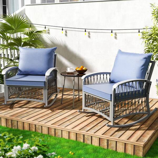 3-Pack Metal Outdoor Lounge Chair, Patio Conversation Set with