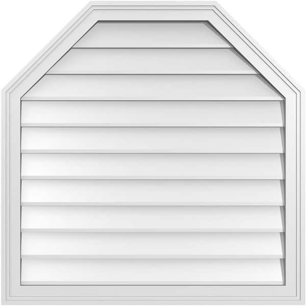 Ekena Millwork 32 in. x 32 in. Octagonal Top Surface Mount PVC Gable Vent: Decorative with Brickmould Frame