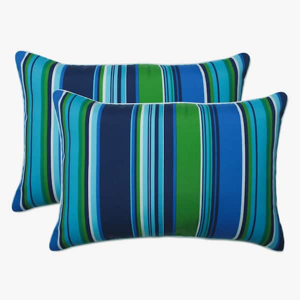 Pillow Perfect Stripe Blue Rectangular Outdoor Lumbar Throw Pillow 2-Pack