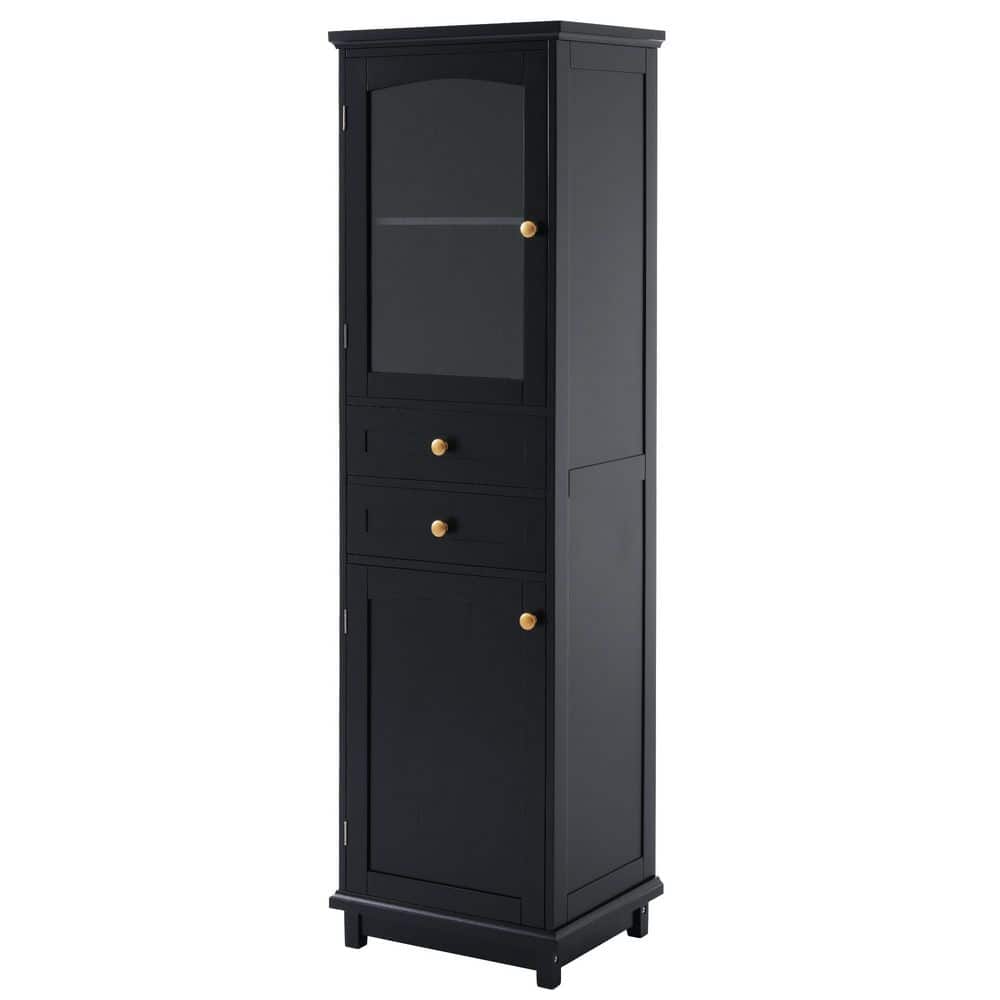 17.76 in. W x 14.21 in. D x 62.99 in. H Black Linen Cabinet, Bathroom Storage Cabinet with 2 Drawers, Adjustable Shelves price history on PriceWatchPro
