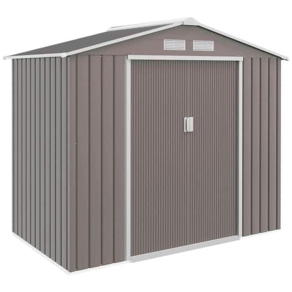 7 ft. W x 4 ft. D Gray Metal Garden Shed for Outdoor Use (28 sq. ft. )