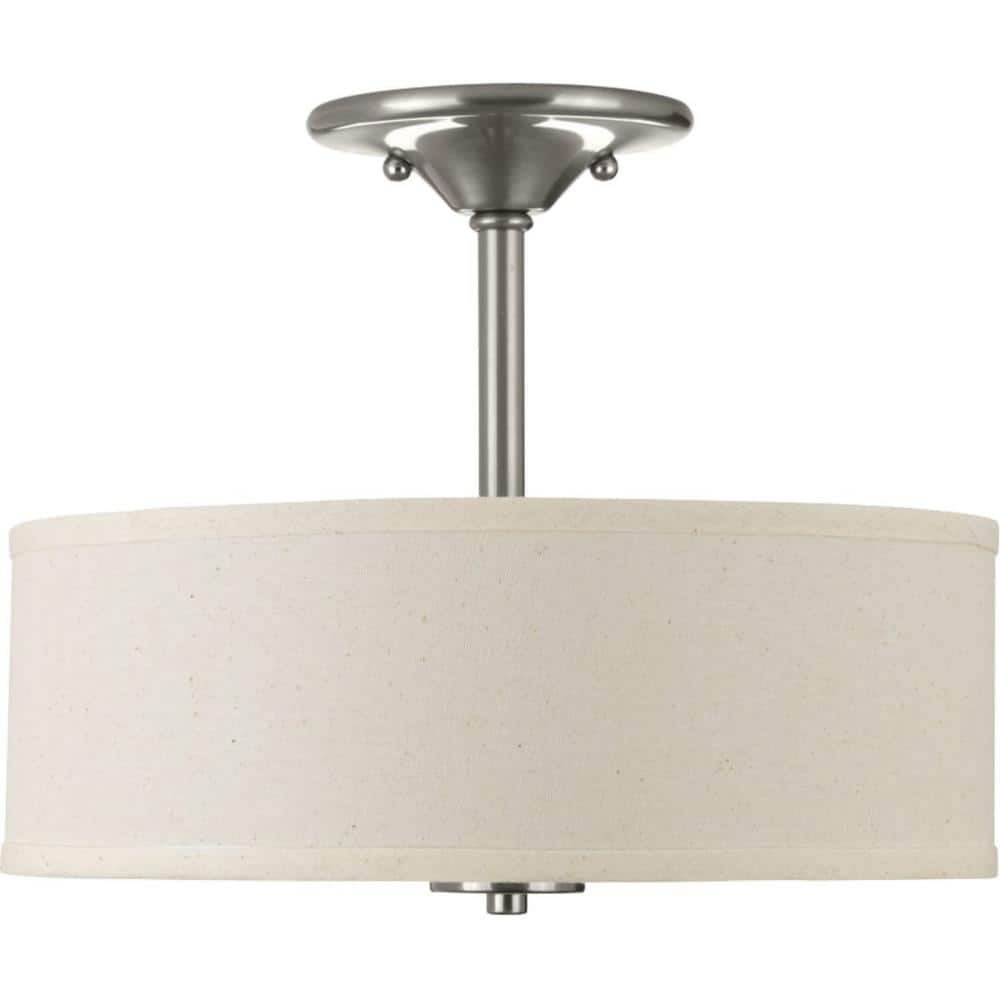 Brushed Nickel Glass Drum Semi-Flush Ceiling Light
