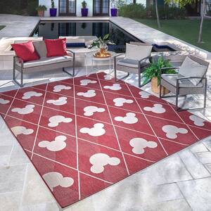 Mickey Mouse Red/Grain 6 ft. x 9 ft. Argyle Indoor/Outdoor Area Rug