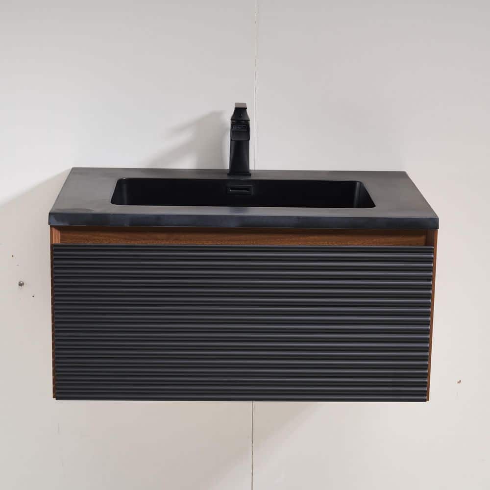 38 in. Black Wall-Mounted Single Bathroom Vanity with Resin Top and Drawer price history on PriceWatchPro