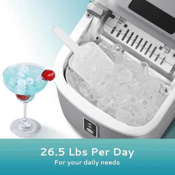 Countertop Ice Maker - 26.5Lbs Per Day, 9 Cubes In 6-8 Mins, Portable Silver Ice Machine