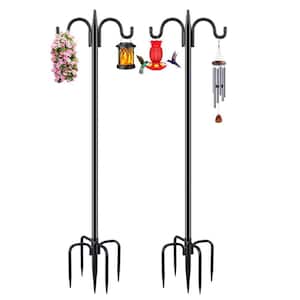 2-Pack 92 in. Heavy Duty Iron Double Shepherds Hook for Outdoor Garden with Adjustable Height, 5 Prongs for Stability
