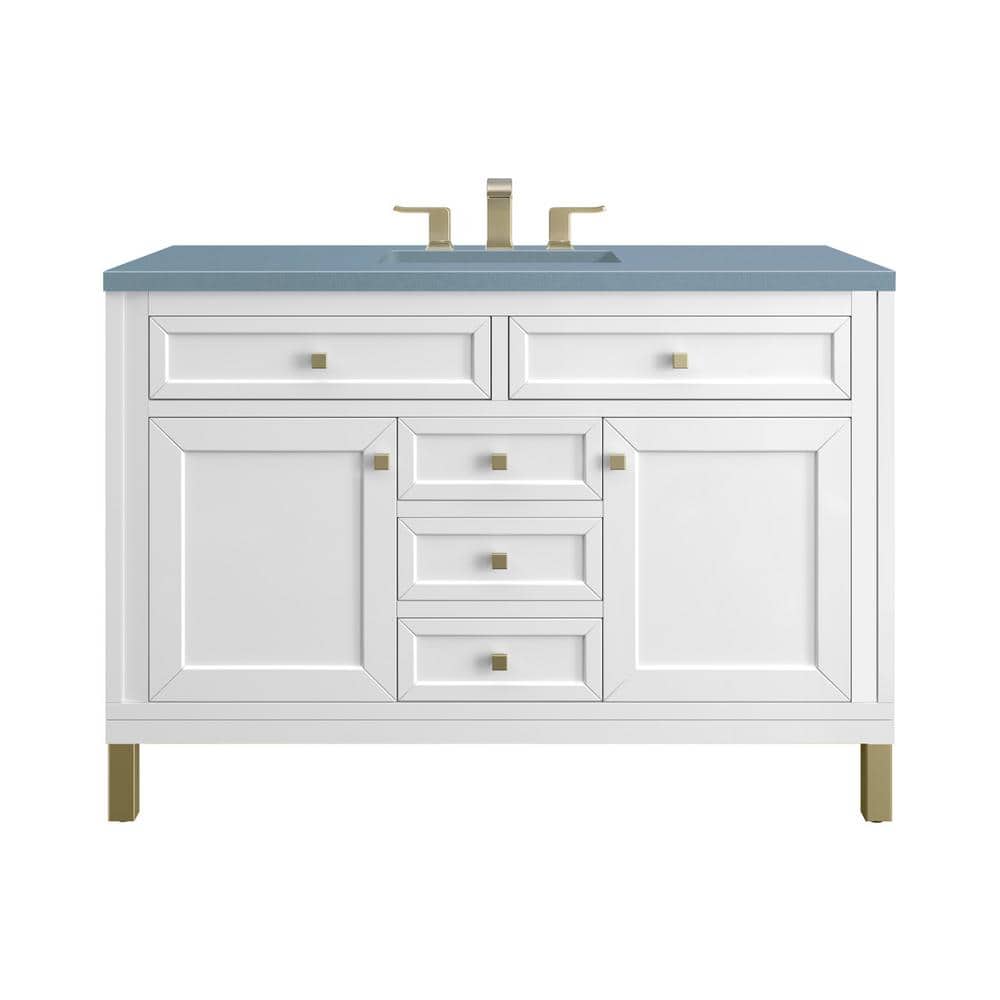 James Martin Vanities Chicago 48.0 in. W x 23.5 in. D x 34 in. H Bathroom Vanity in Glossy White with Cala Blue Quartz Top -  305-V48-GW-3CBL
