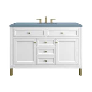 Chicago 48.0 in. W x 23.5 in. D x 34 in. H Bathroom Vanity in Glossy White with Cala Blue Quartz Top