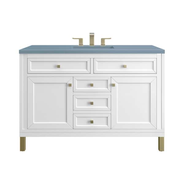 James Martin Vanities Chicago 48.0 in. W x 23.5 in. D x 34 in. H Bathroom Vanity in Glossy White with Cala Blue Quartz Top