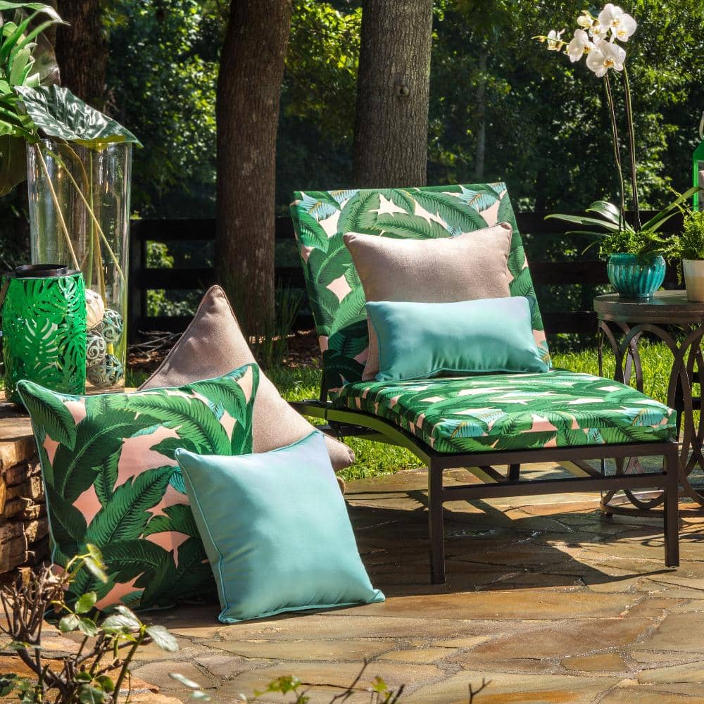 Swaying Palms Blue and Green Rectangular Outdoor Throw Pillow Set