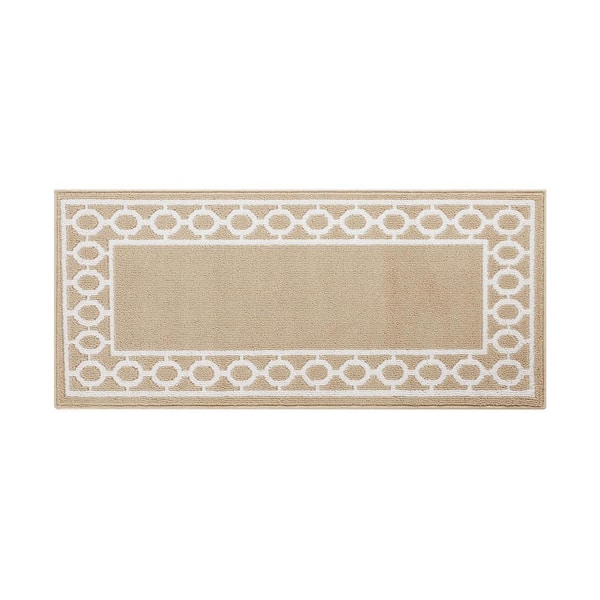 Machine Washable Non-Skid Beige /White  2.2 ft. x 4 ft. All Loop Tufted Area Rug