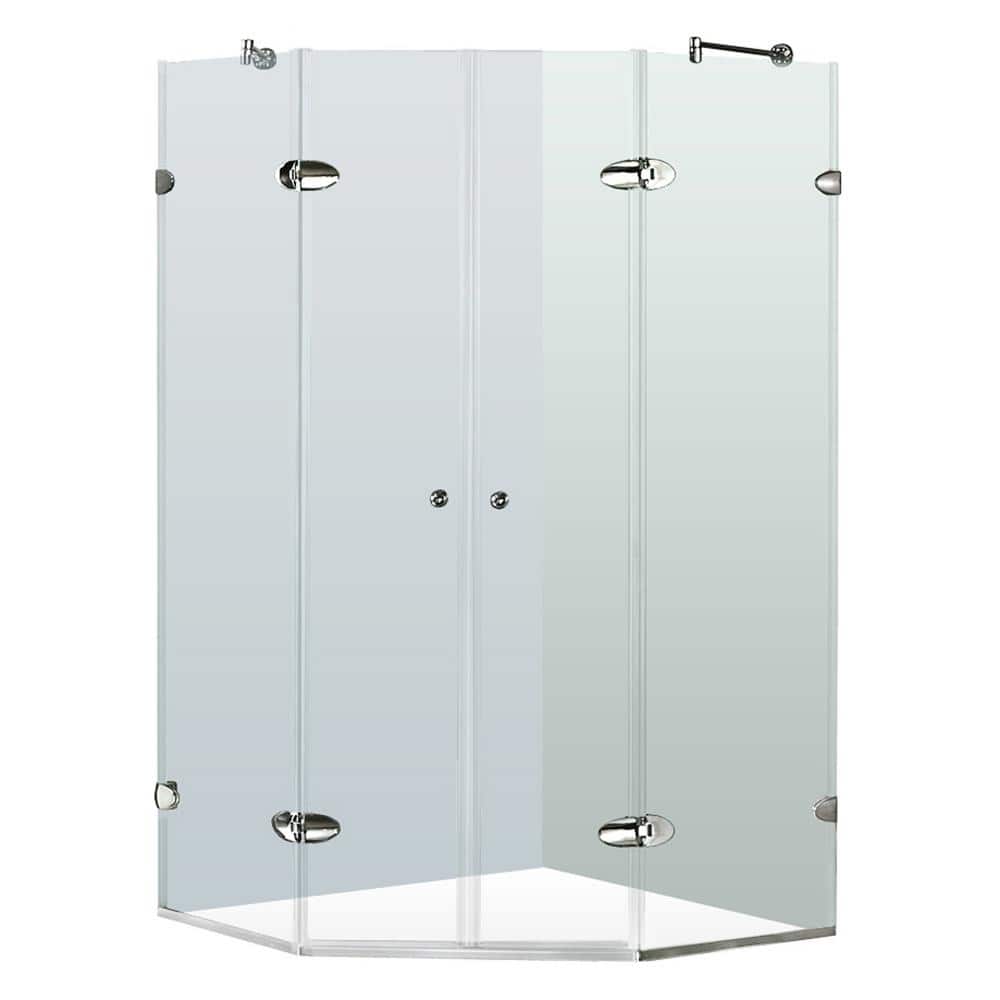 Gemini Frameless Neo-Angle Clear Glass Shower Enclosure with Brushed Nickel Hardware
