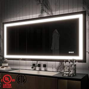 60 in. W x 28 in. H Large Rectangular Frameless LED Light Anti-Fog Wall Bathroom Vanity Mirror Super Bright