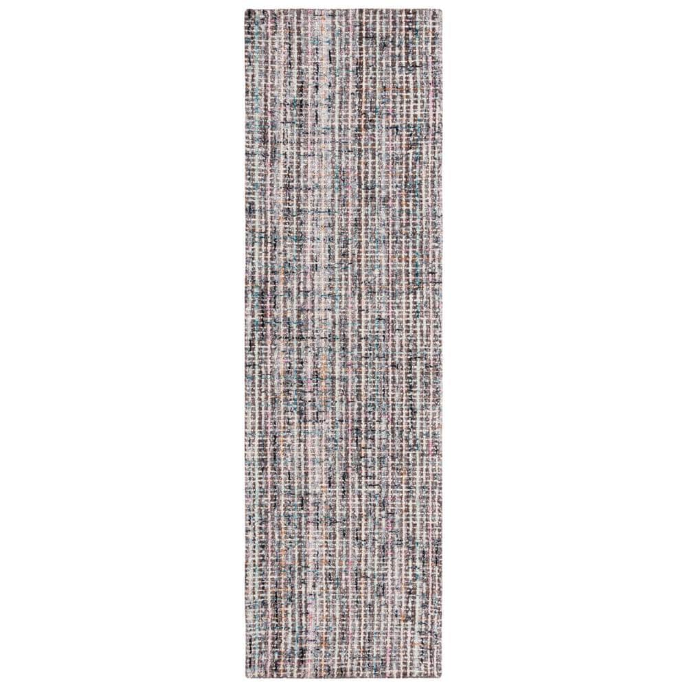 SAFAVIEH Abstract Gray/Brown 2 ft. x 8 ft. Modern Plaid Runner Rug