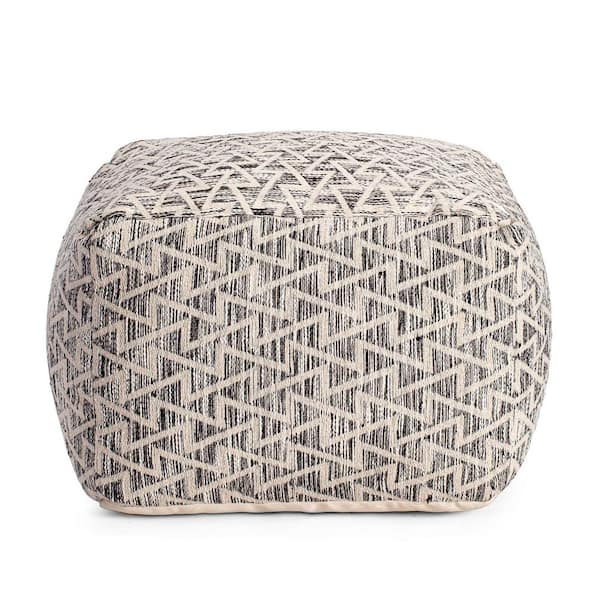 Anji Mountain Lafayette Square 22 in. x 22 in. x 16 in. Black and Ivory Pouf