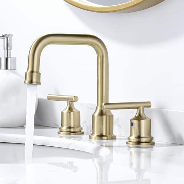 8 in. Widespread Double Handle High Arc Bathroom Faucet with Pop-up Drain and Supply Lines in Gold (2-Pack)