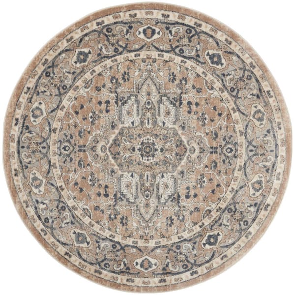 Nourison Concerto Beige/Gray Center Medallion Traditional Round Area Rug