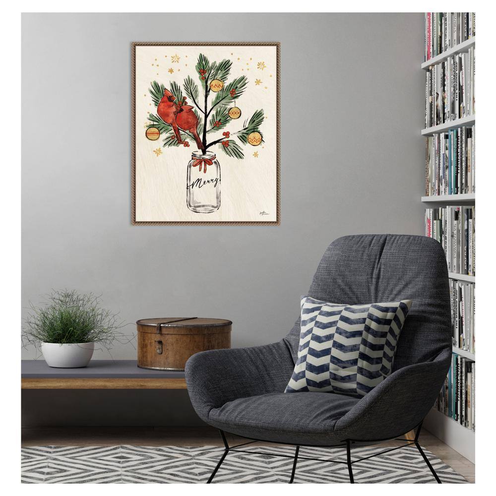 Christmas Cardinals Beaded Framed Canvas Wall Art 23x28