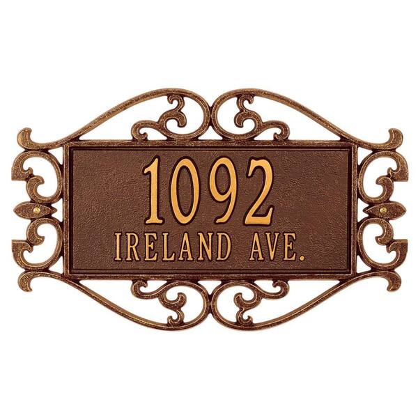 Whitehall Products Lewis Fretwork Rectangular Antique Copper Estate Wall Two Line Address Plaque