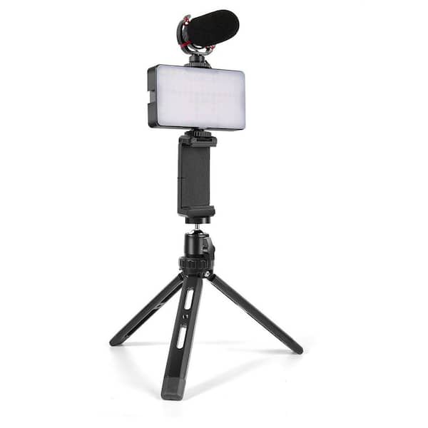 Vlogging Kit for iPhone Android with Full Size Tripod LED Light Shotgun Microphone for YouTube TikTok