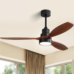 52 in. Indoor/Outdoor Wood Black Ceiling Fan with Light and Remote Control