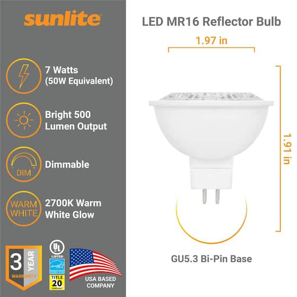 LUXRITE MR16 LED Bulb 50W Equivalent, 12V, 4000K Cool White Dimmable, 500  Lumens, GU5.3 LED Spotlight Bulb 6.5W, Enclosed Fixture Rated, Perfect for