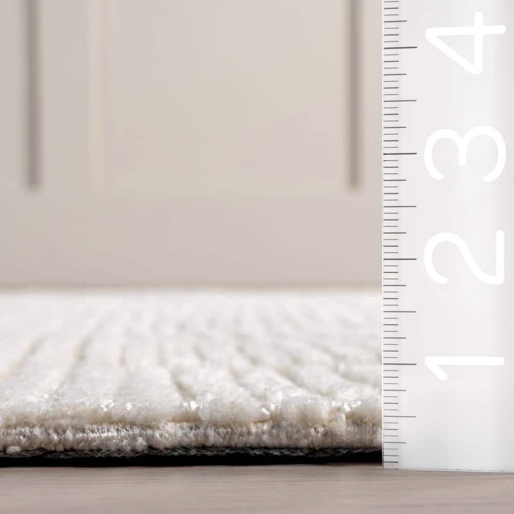 Ivory Striped Wool and Synthetic Rectangular Area Rug, 5x8