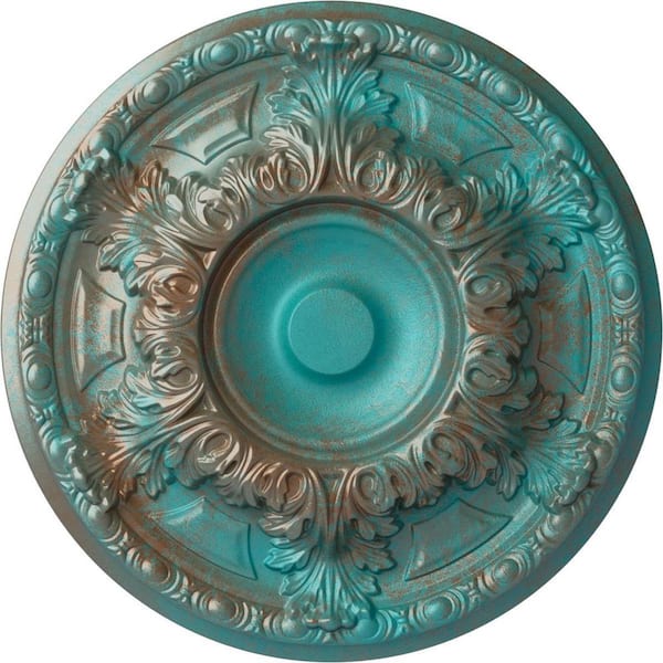 Ekena Millwork 19 in. x 1-1/2 in. Granada Urethane Ceiling Medallion (Fits Canopies upto 7-1/8 in.), Copper Green Patina