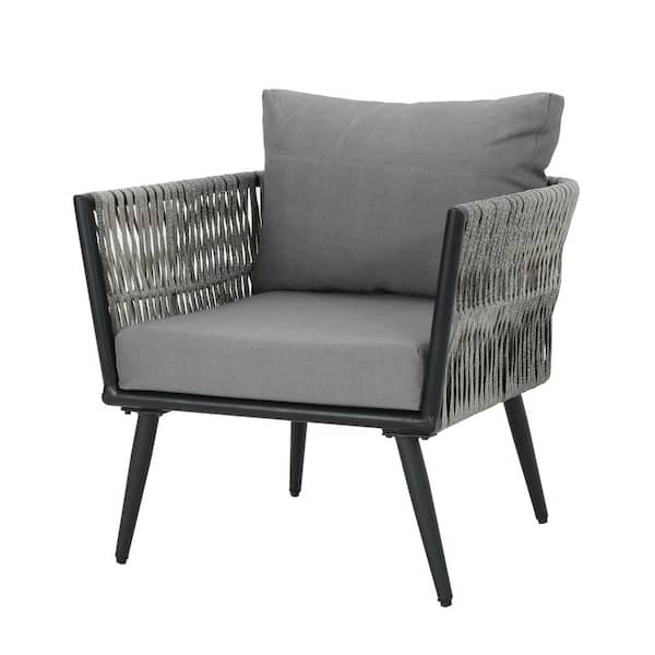 Gray Wicker Outdoor Lounge Chair with gray Cushions