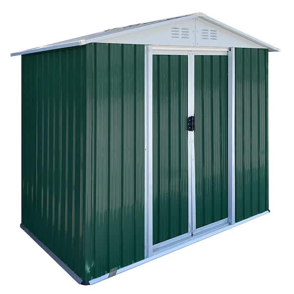 6 ft. x 4 ft. Green Outdoor Metal Shed Storage with Apex Roof, Sliding Lockable Door (25 sq. ft. )