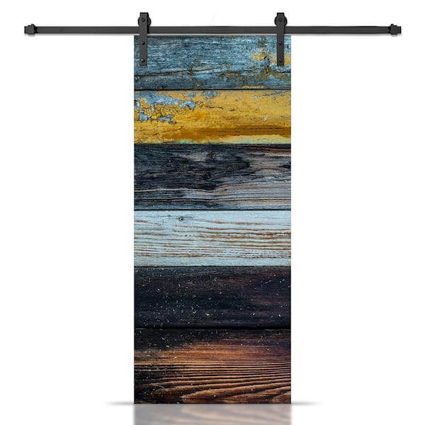 CALHOME 30 in. x 84 in. Artisan Print Series Multi Color Wood MDF Modern Interior Sliding Barn Door with Hardware Kit