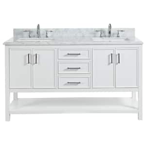 Uptown 60 in.W x 22 in.D x34.75 in.H Bath Vanity in Dove White with Carrara Marble Vanity Top in White with White Basin