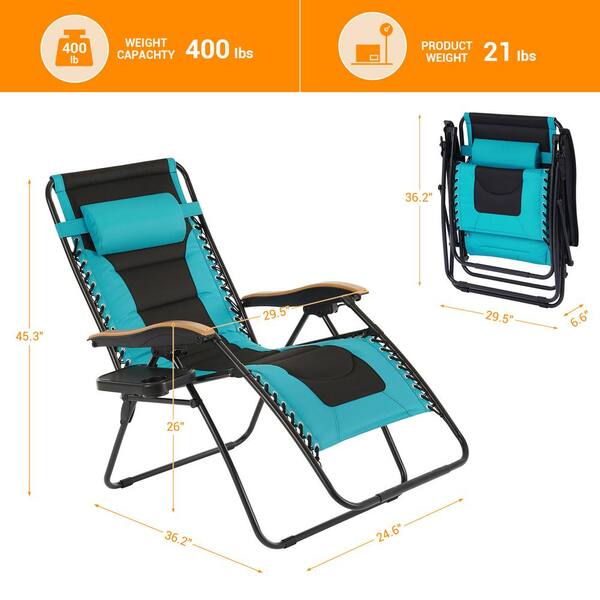 Costway 2pcs Patio Zero Gravity Lounge Chair Cushion Tray Folding