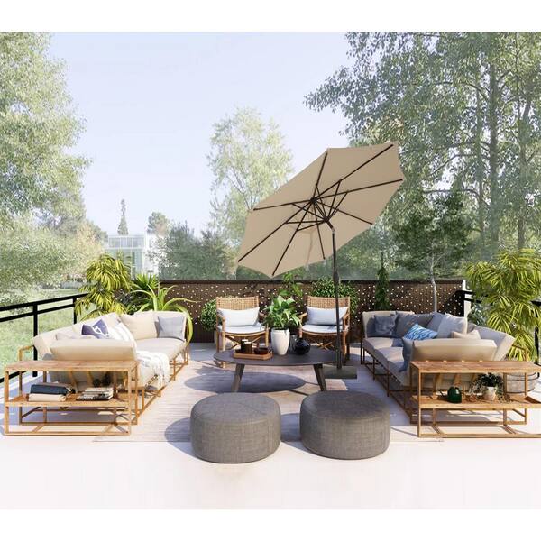 9FT Patio Umbrella Outdoor Market Table with Push Button Tilt Crank and 8 Ribs 