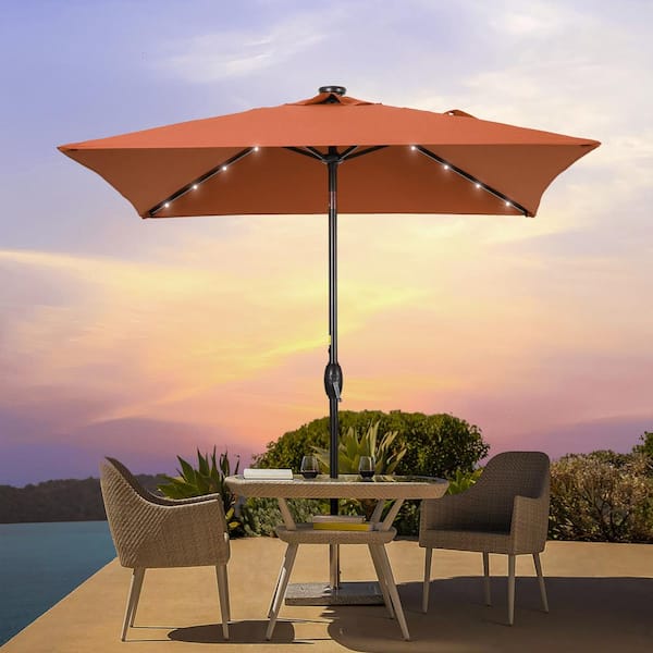 Sonkuki 6.5 ft. x 6.5 ft.LED Square Patio Market Umbrella - Stylish, Sun-Protective, Enhance Your Outdoor Oasis, Orange
