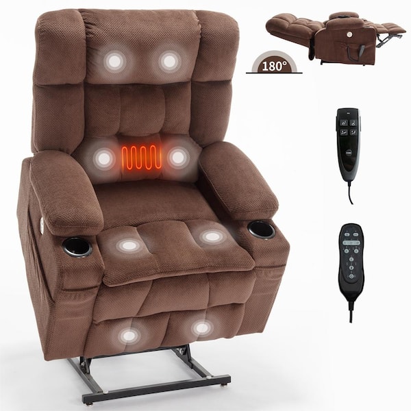 ANGELES HOME Brown Chenille Power Lift Recliner Chair with Vibration Massage Lumbar Heat
