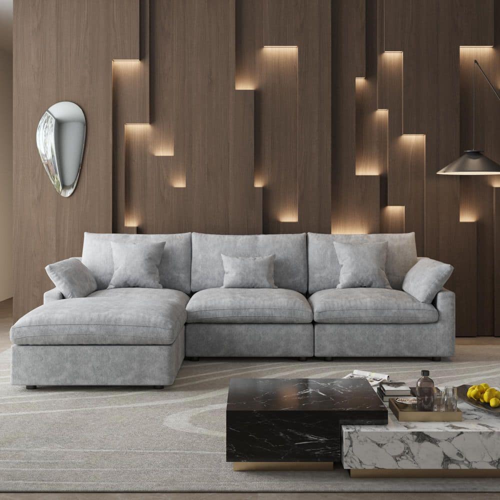 4-Piece Linen L Shaped Sectional Sofa Living Room Set Modular Free Combination Couch Gray with Storage Ottoman price history on PriceWatchPro