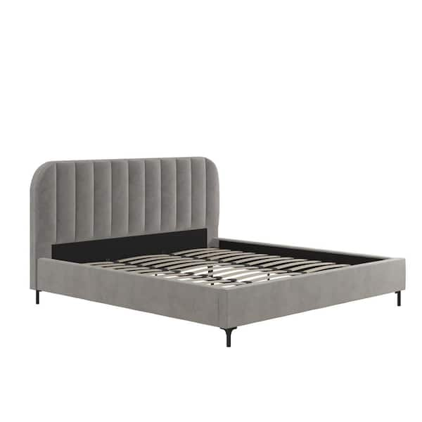 DHP Carter Gray Wooden Frame King Platform Bed with Velvet Upholstered ...