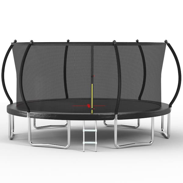 16 ft. Pumpkin Trampoline-Extra Stability with 6-Legs, UV-Protected Safety Net, Heavy-Duty Mat for Outdoor Fun, Black