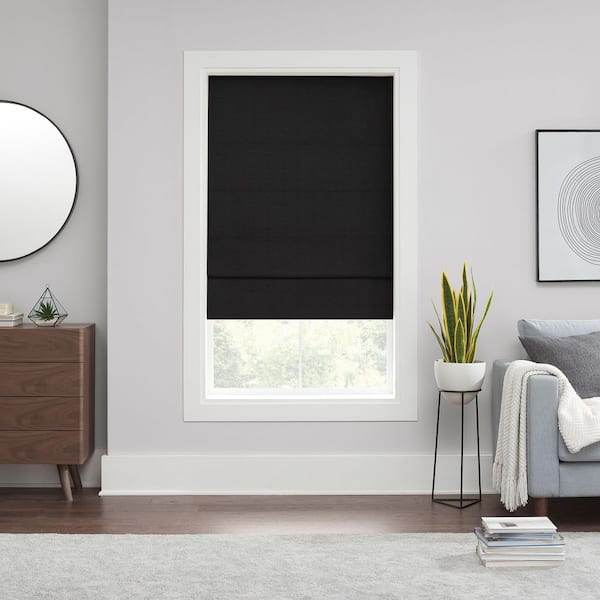Kylie Black Cordless Blackout Polyester Roman Shade 36 in. W x 64 in. L