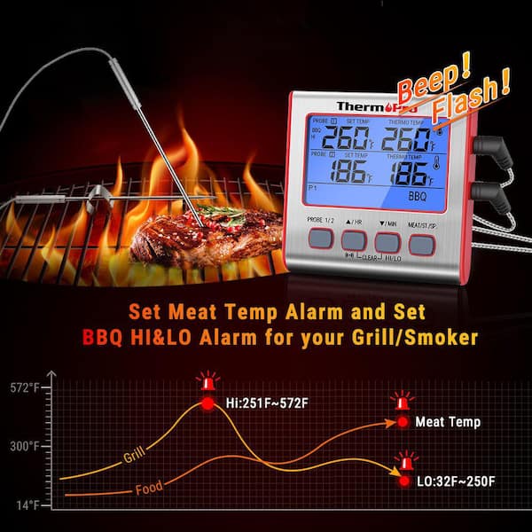 ThermoPro Digital Meat Thermometer with Dual Probes and Timer Mode Grill Smoker  Thermometer TP-17W - The Home Depot