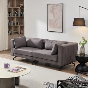 86 in. Square Arm Polyester Modern Rectangle Sofa in. Gray with Metal Legs