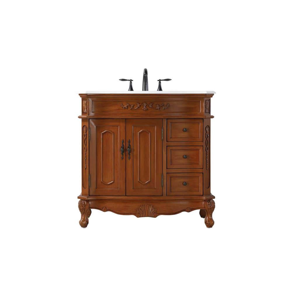 36 in. Single Sink Freestanding Teak Bath Vanity with Ivory White Engineered Marble Top price history on PriceWatchPro