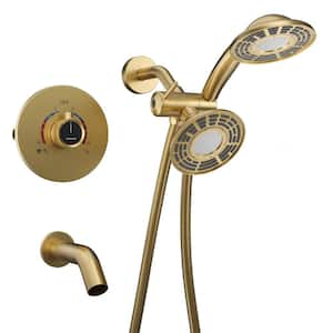 2-Spray Patterns with 1.8 GPM 5 in. Wall Mount Rain and Mist Fixed Shower Head in Brushed Gold