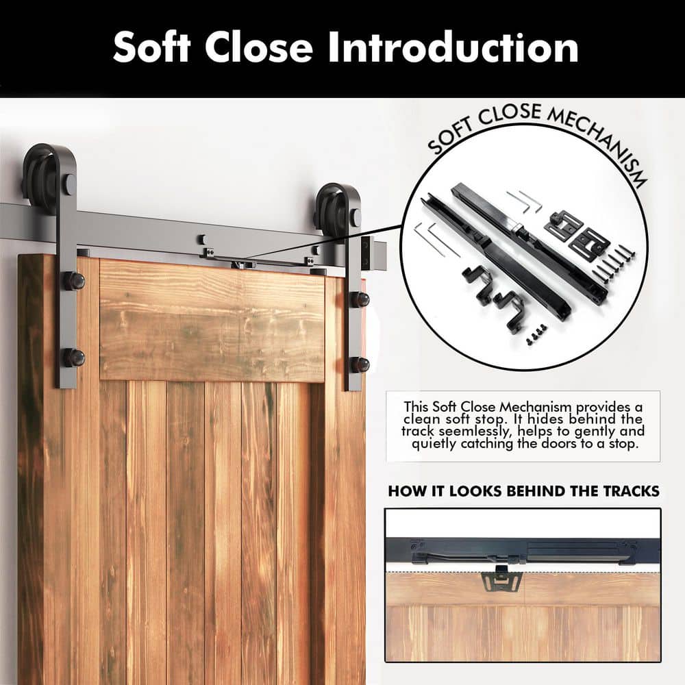 96-inch Brown Pine X-Panel Barn Door with Black Hardware