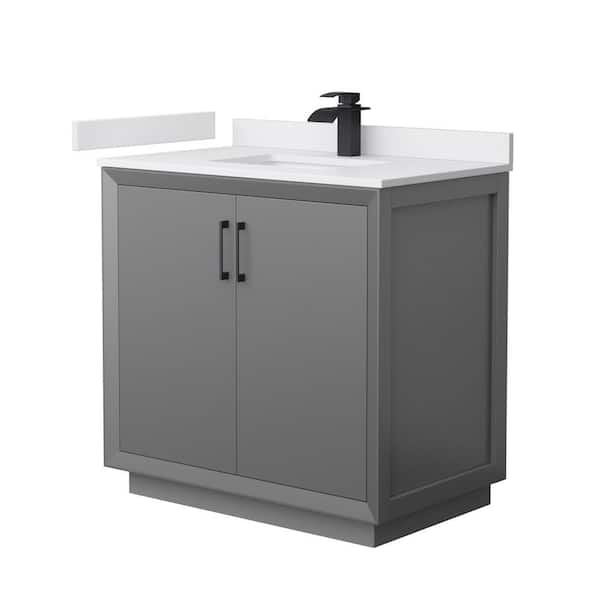 Wyndham Collection Strada 36 in. W x 22 in. D x 35 in. H Single Bath Vanity in Dark Gray with White Cultured Marble Top